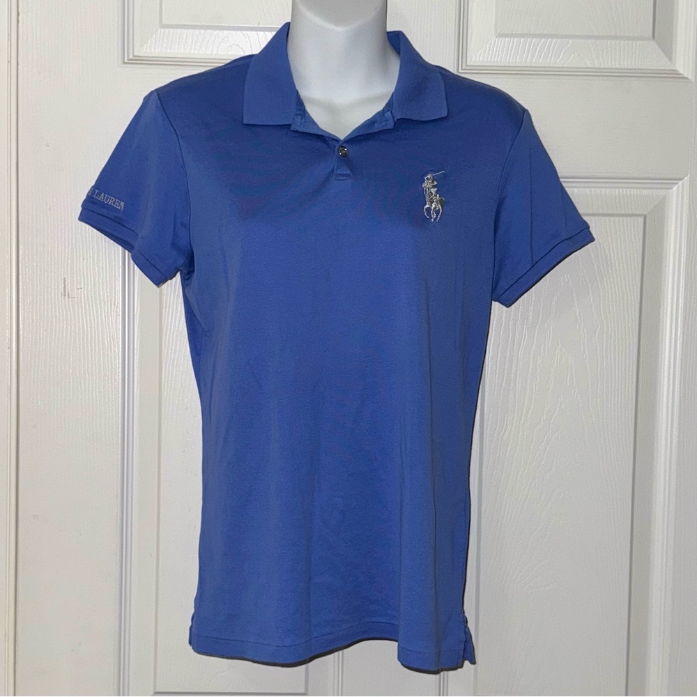 Ralph Lauren Women's Blue Polo Shirt with Embroidered Logo